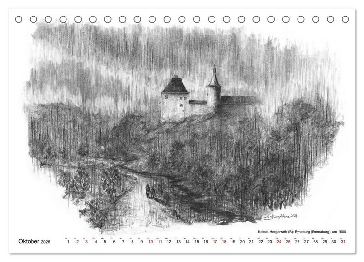 Produktbild: ZeitZeichnen: Burgen und Befestigungen in der Aachener Region (Tischkalender 2026 DIN A5 quer), CALVENDO Monatskalender