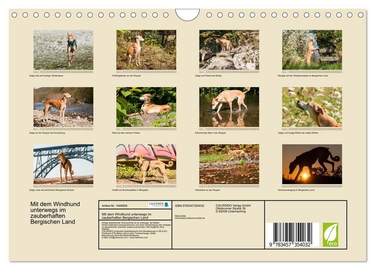 Produktbild: Mit dem Windhund unterwegs im zauberhaften Bergischen Land (Wandkalender 2026 DIN A4 quer), CALVENDO Monatskalender