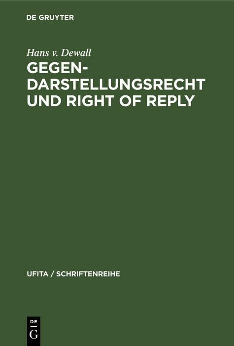 Produktbild: Gegendarstellungsrecht und Right of reply
