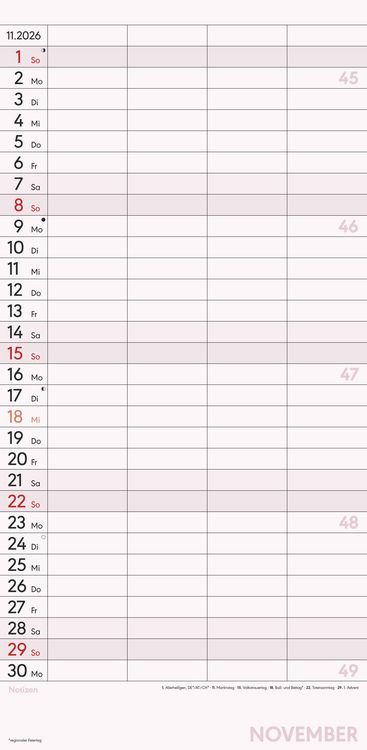 Produktbild: Superplaner M 2026 4 Spalten - Familien-Timer 22x45 cm - Offset-Papier - mit Ferienterminen - Wand-Planer - Familienkalender - Alpha Edition