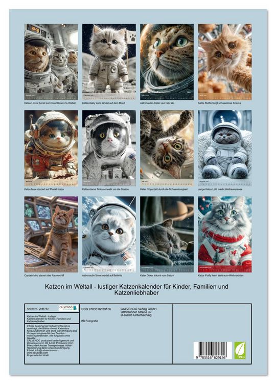 Produktbild: Katzen im Weltall - lustiger Katzenkalender f&uuml;r Kinder, Familien und Katzenliebhaber (Wandkalender 2026 DIN A3 hoch), CALVENDO Monatskalender