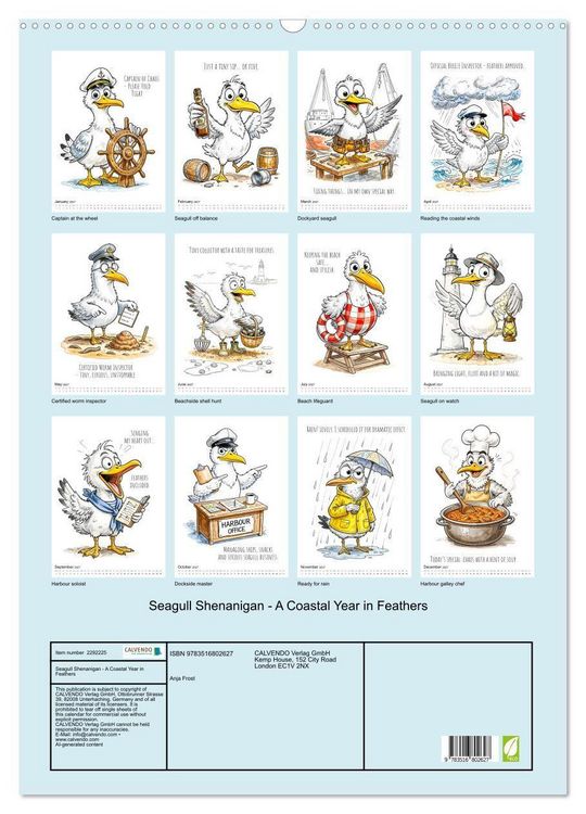 Produktbild: Seagull Shenanigan - A Coastal Year in Feathers (Wall Calendar 2027 DIN A2 portrait), CALVENDO 12 Month Wall Calendar