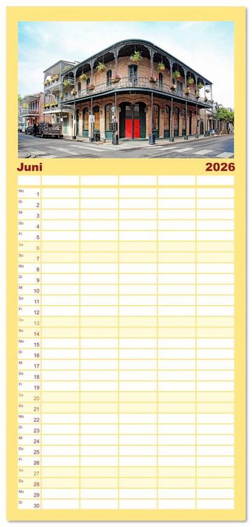 Produktbild: Familienplaner 2026 - So sch&ouml;n ist New Orleans mit 5 Spalten (Wandkalender, 21 x 45 cm) CALVENDO