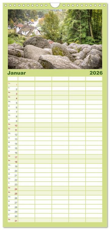 Produktbild: Familienplaner 2026 - Der Odenwald und das Felsenmeer mit 5 Spalten (Wandkalender, 21 x 45 cm) CALVENDO