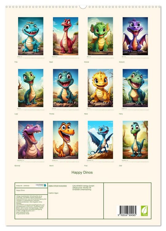 Produktbild: Happy Dinos (hochwertiger Premium Wandkalender 2026 DIN A2 hoch), Kunstdruck in Hochglanz