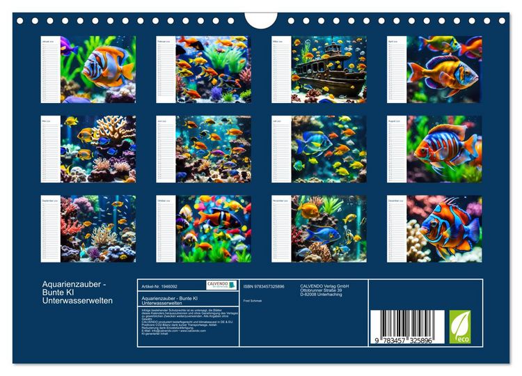 Produktbild: Aquarienzauber - Bunte KI Unterwasserwelten (Wandkalender 2026 DIN A4 quer), CALVENDO Monatskalender