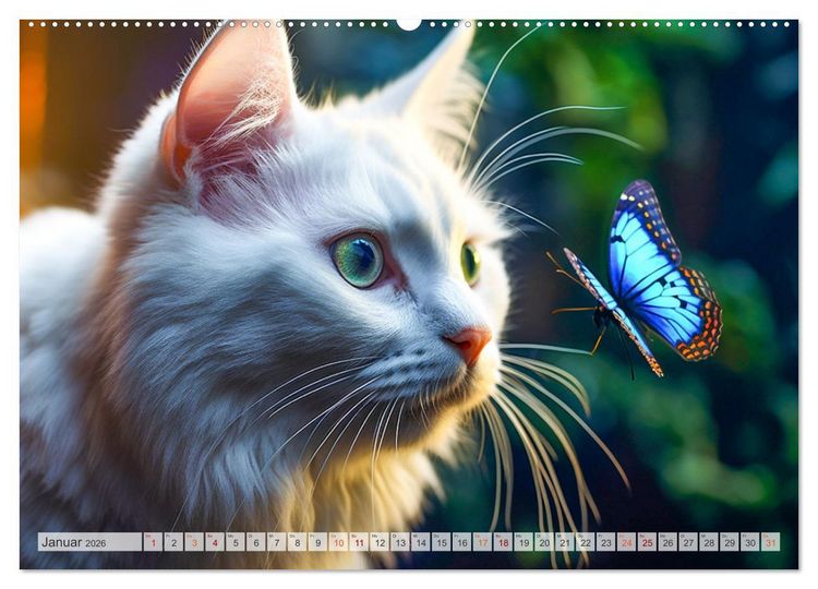 Produktbild: Die Katze und der Schmetterling (hochwertiger Premium Wandkalender 2026 DIN A2 quer), Kunstdruck in Hochglanz