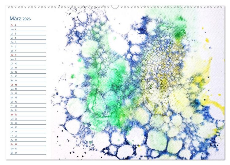 Produktbild: Jadegr&uuml;n und K&ouml;nigsblau - Zauberhafte Aquarellexperimente in Gr&uuml;n und Blau (Wandkalender 2026 DIN A2 quer), CALVENDO Monatskalender