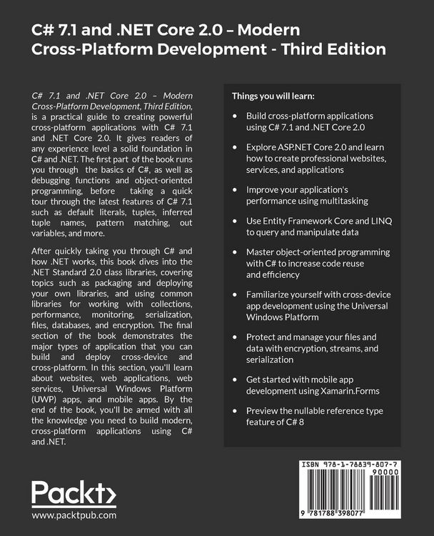 Produktbild: C# 7.1 and .NET Core 2.0 - Modern Cross-Platform Development - Third Edition