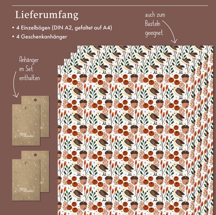 Produktbild: Geschenkpapier Set Weihnachten f&uuml;r Erwachsene: V&ouml;gel (retro, skandinavischer Stil, edel, grau, wei&szlig;)