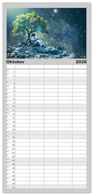 Produktbild: Familienplaner 2026 - Zwischen Sternenstaub und Stille mit 5 Spalten (Wandkalender, 21 x 45 cm) CALVENDO