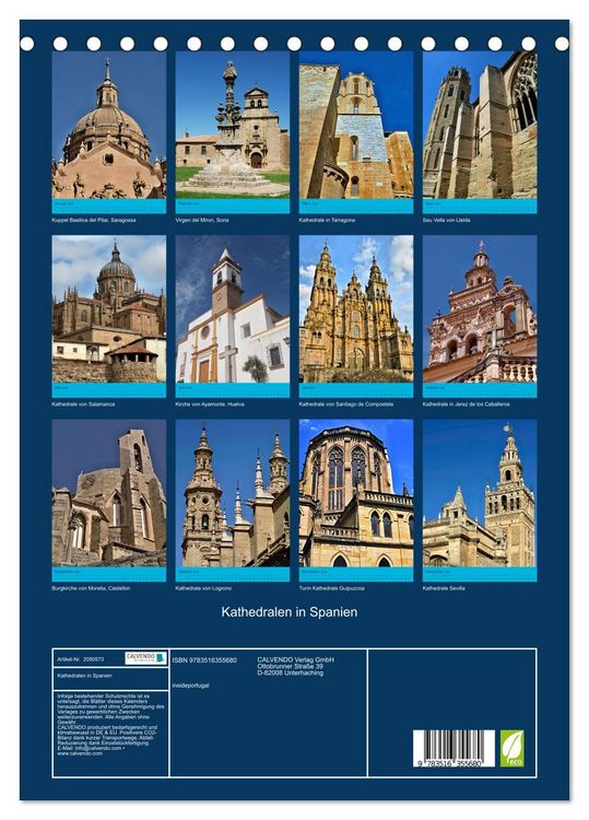 Produktbild: Kathedralen in Spanien (Tischkalender 2026 DIN A5 hoch), CALVENDO Monatskalender