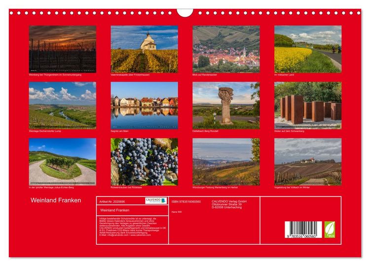 Produktbild: Weinland Franken (Wandkalender 2026 DIN A3 quer), CALVENDO Monatskalender