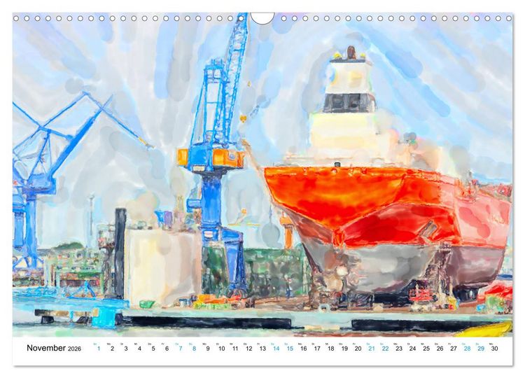 Produktbild: Warnem&uuml;nde - Die Ostseestadt illustriert in Aquarell (Wandkalender 2026 DIN A3 quer), CALVENDO Monatskalender