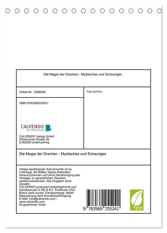 Produktbild: Die Magie der Drachen - Mystisches und Schauriges (Tischkalender 2027 DIN A5 hoch), CALVENDO Monatskalender