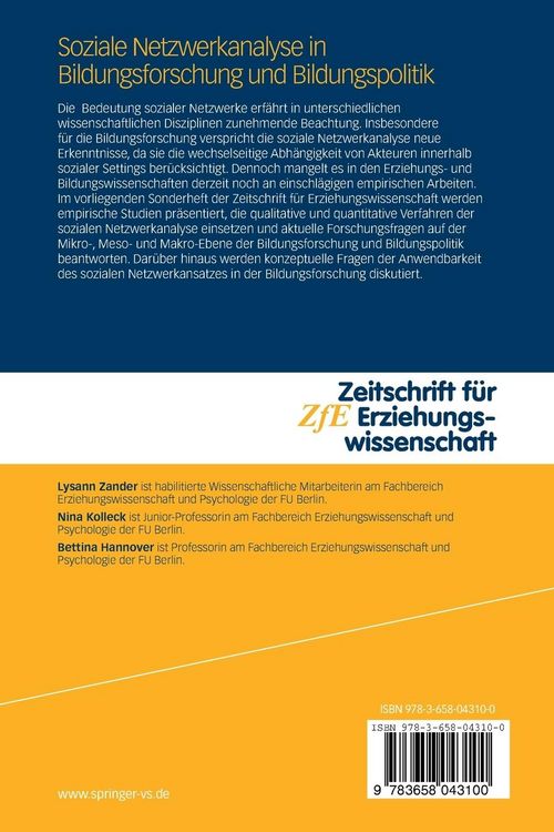 Produktbild: Soziale Netzwerkanalyse in Bildungsforschung und Bildungspolitik
