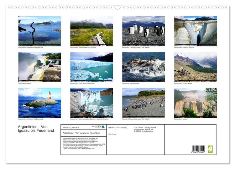 Produktbild: Argentinien - Von Iguazu bis Feuerland (Wandkalender 2026 DIN A2 quer), CALVENDO Monatskalender