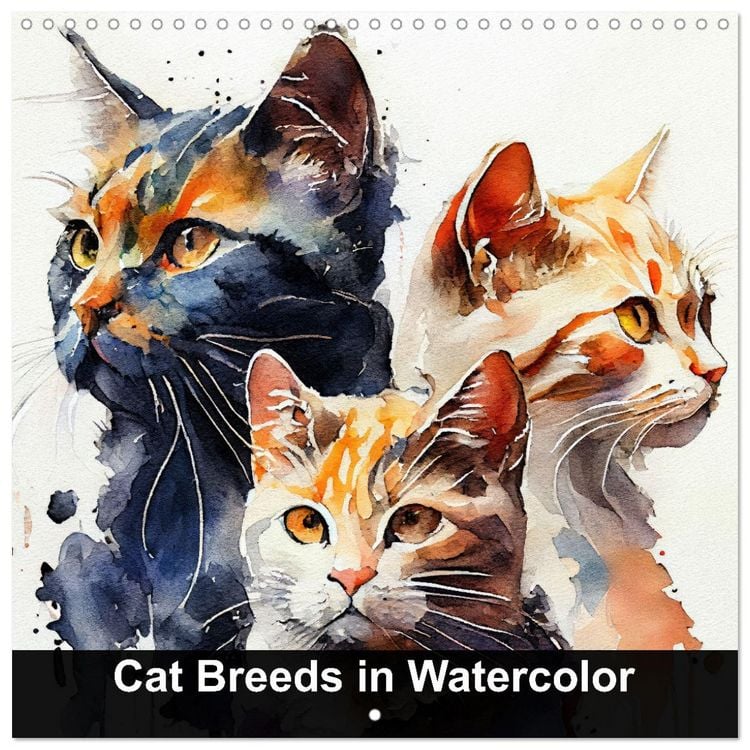 Produktbild: Cat Breeds in Watercolor (Wall Calendar 2026 12 &times; 12 Inch) CALVENDO 12 Month Wall Calendar