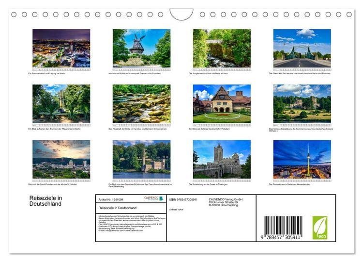 Produktbild: Reiseziele in Deutschland (Wandkalender 2026 DIN A4 quer), CALVENDO Monatskalender