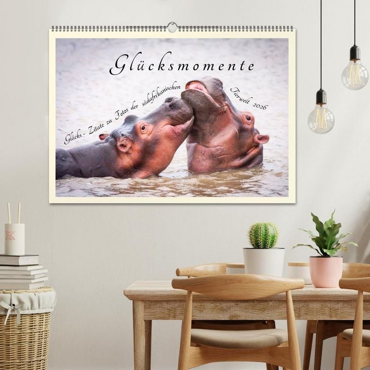 Produktbild: Gl&uuml;cksmomente Gl&uuml;cks-Zitate zu Fotos der gro&szlig;artigen s&uuml;dafrikanischen Tierwelt (Wandkalender 2026 DIN A2 quer), CALVENDO Monatskalender