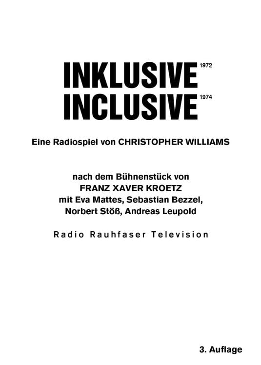 Produktbild: Christopher Williams. Inklusive 1972 / Inclusive 1972. Eine Radiospiel nach dem B&uuml;hnenst&uuml;ck von Franz Xaver Kroetz.