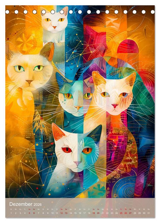 Produktbild: Astrale Katzen - Abstrakte Kunst f&uuml;r Katzenliebhaber (Tischkalender 2026 DIN A5 hoch), CALVENDO Monatskalender