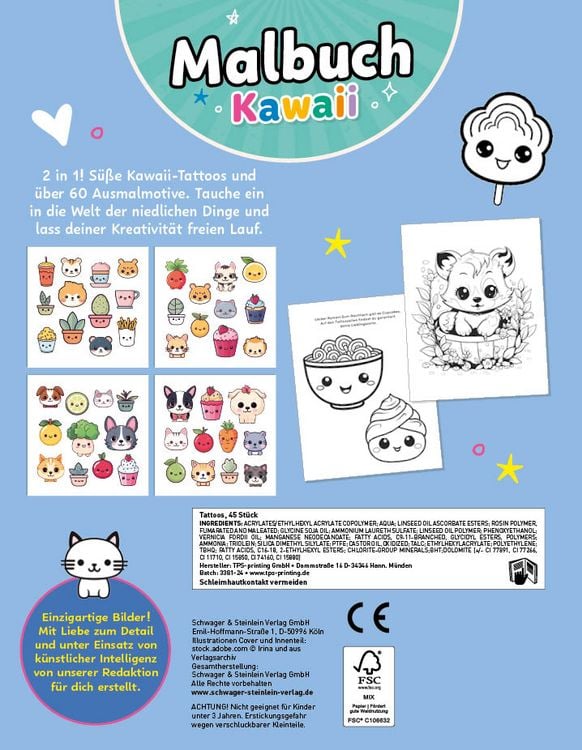 Produktbild: Malbuch Kawaii mit 45 Tattoos