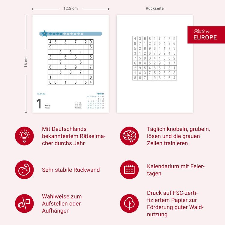Produktbild: Stefan Heine Sudoku mittel bis schwierig Tagesabrei&szlig;kalender 2027