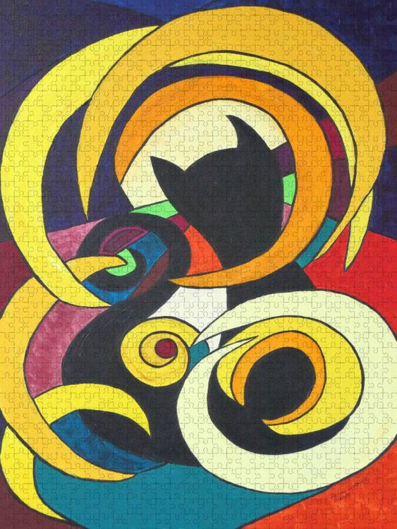 Produktbild: CALVENDO Puzzle Luna-K&auml;tz, Petra Kolossa, Acryl auf Leinwand, 70x50, 2014 | 1000 Teile Lege-Gr&ouml;&szlig;e 64x48cm Foto-Puzzle f&uuml;r gl&uuml;ckliche Stunden