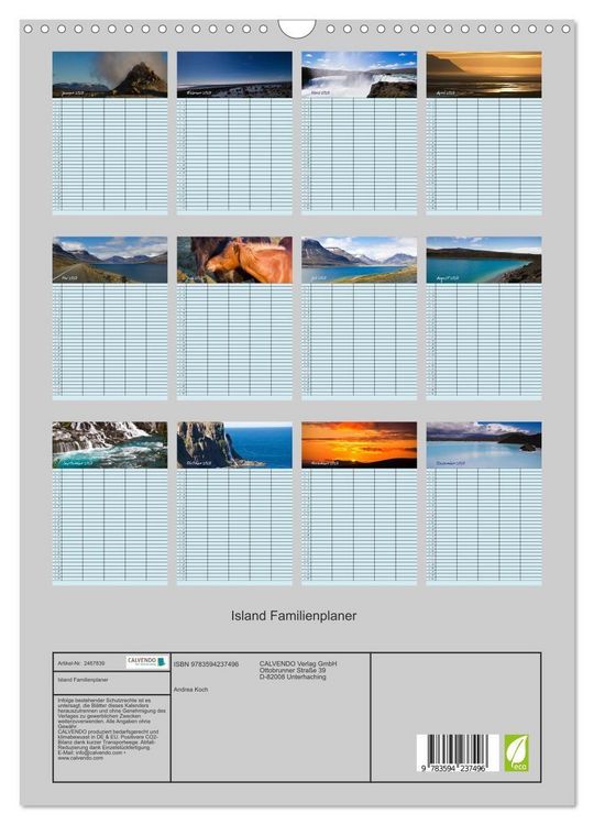 Produktbild: Island Familienplaner (Wandkalender 2027 DIN A3 hoch), CALVENDO Monatskalender