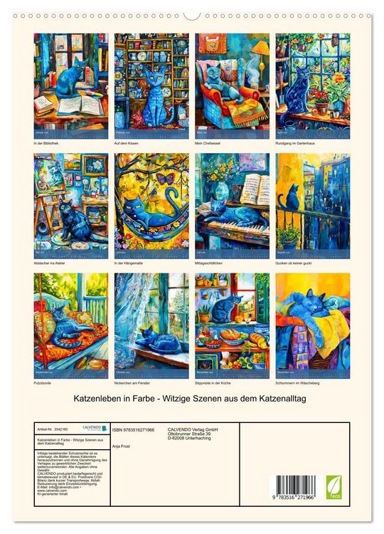 Produktbild: Katzenleben in Farbe - Witzige Szenen aus dem Katzenalltag (hochwertiger Premium Wandkalender 2026 DIN A2 hoch), Kunstdruck in Hochglanz