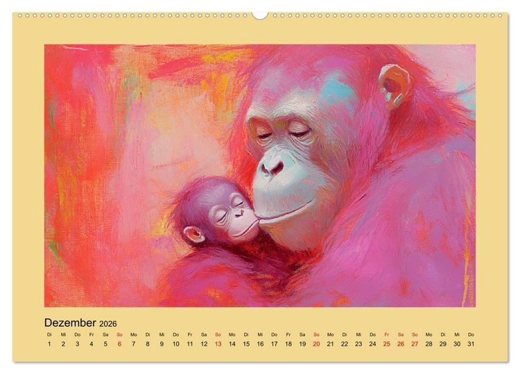 Produktbild: Majest&auml;tische Menschenaffen. Faszinierende Wesen in kunstvoller &Ouml;loptik (Wandkalender 2026 DIN A2 quer), CALVENDO Monatskalender