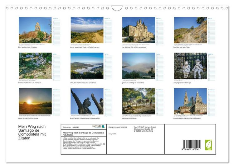 Produktbild: Mein Weg nach Santiago de Compostela mit Zitaten (Wandkalender 2026 DIN A3 quer), CALVENDO Monatskalender