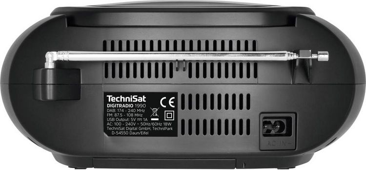 Produktbild: TechniSat DIGITRADIO 1990 CD-Radio DAB+, UKW AUX, Bluetooth&reg;, CD, USB Akku-Ladefunktion, Weckfunktion Schwarz