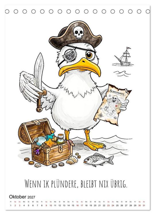 Produktbild: Freche K&uuml;sten‑M&ouml;wen - Lustiger maritimer Cartoon‑Kalender (Tischkalender 2027 DIN A5 hoch), CALVENDO Monatskalender
