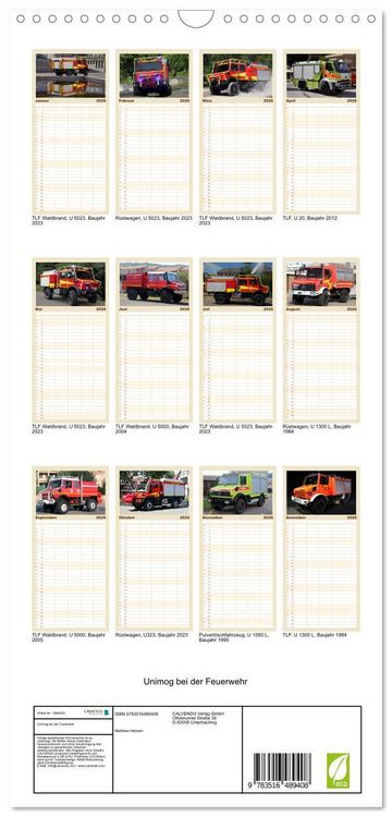 Produktbild: Familienplaner 2026 - Unimog bei der Feuerwehr mit 5 Spalten (Wandkalender, 21 x 45 cm) CALVENDO