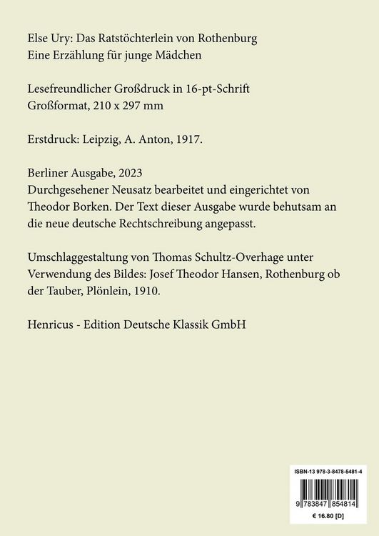 Produktbild: Das Ratst&ouml;chterlein von Rothenburg (Gro&szlig;druck)