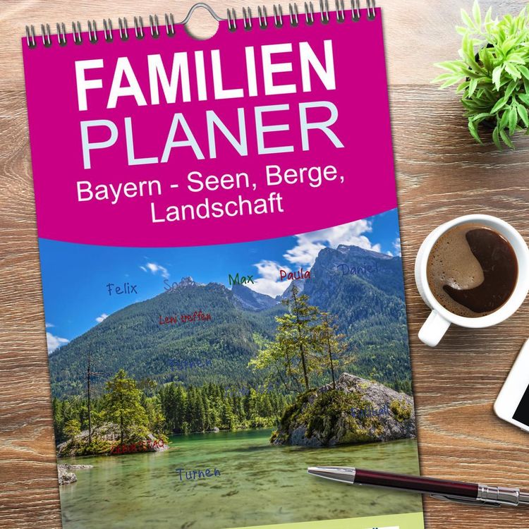 Produktbild: Familienplaner 2026 - Bayern - Seen, Berge, Landschaft mit 5 Spalten (Wandkalender, 21 x 45 cm) CALVENDO