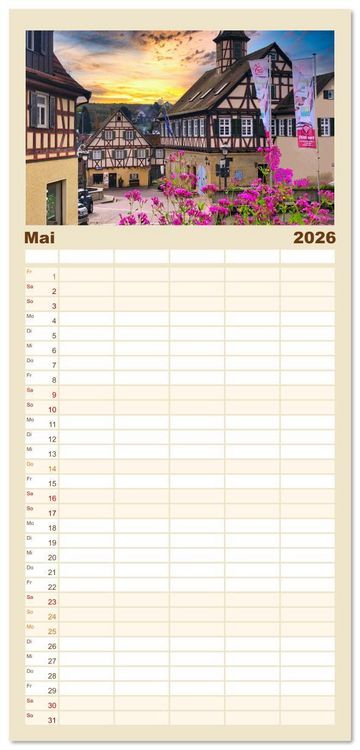 Produktbild: Familienplaner 2026 - B&ouml;blingen und Sch&ouml;nbuch mit 5 Spalten (Wandkalender, 21 x 45 cm) CALVENDO
