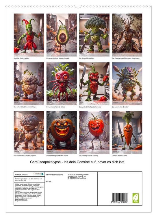 Produktbild: Gem&uuml;seapokalypse - Iss dein Gem&uuml;se auf, bevor es dich isst (hochwertiger Premium Wandkalender 2026 DIN A2 hoch), Kunstdruck in Hochglanz