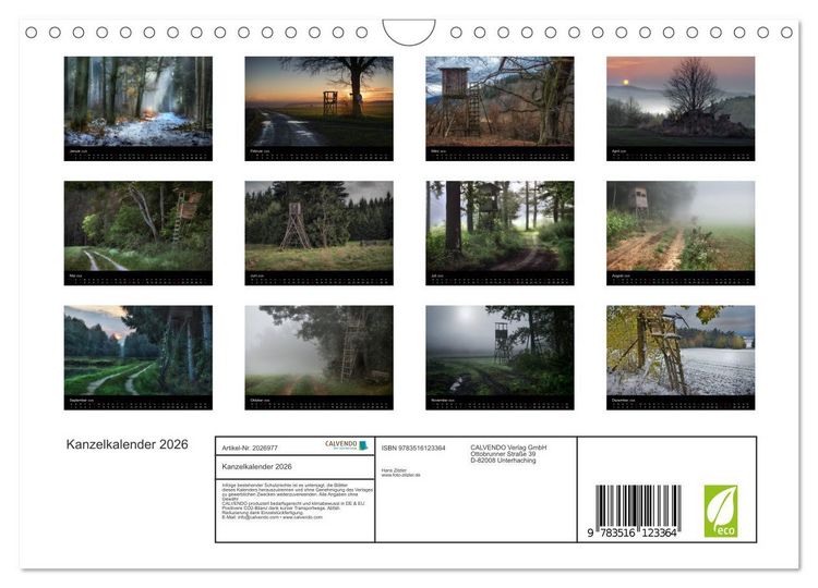 Produktbild: Kanzelkalender 2026 (Wandkalender 2026 DIN A4 quer), CALVENDO Monatskalender