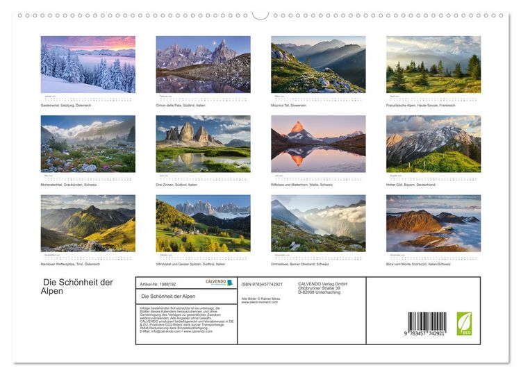 Produktbild: Die Sch&ouml;nheit der Alpen (hochwertiger Premium Wandkalender 2026 DIN A2 quer), Kunstdruck in Hochglanz