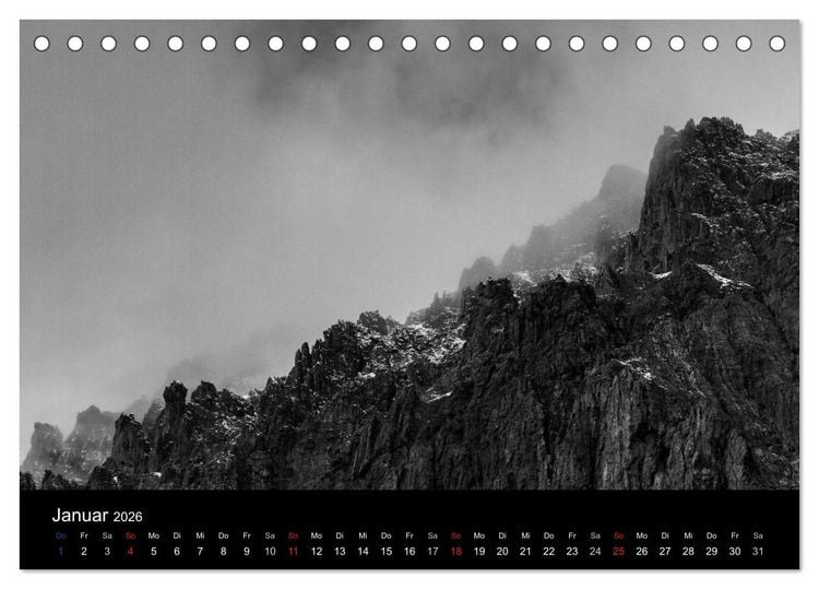 Produktbild: BERGE IN SCHWARZ WEISS (Tischkalender 2026 DIN A5 quer), CALVENDO Monatskalender
