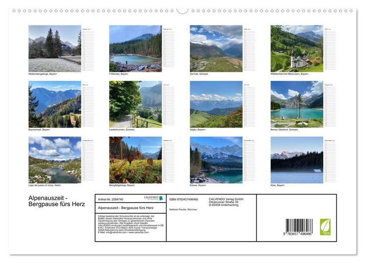 Produktbild: Alpenauszeit - Bergpause f&uuml;rs Herz (hochwertiger Premium Wandkalender 2026 DIN A2 quer), Kunstdruck in Hochglanz