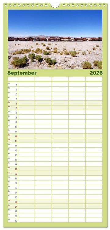 Produktbild: Familienplaner 2026 - Entdecke Bolivien mit 5 Spalten (Wandkalender, 21 x 45 cm) CALVENDO