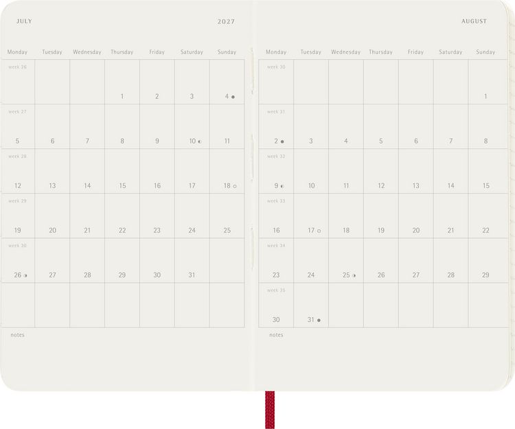 Produktbild: Moleskine 12 Monate Tageskalender 2027, Pocket/A6, 1 Tag = 1 Seite, Weicher Einband, Scharlachrot