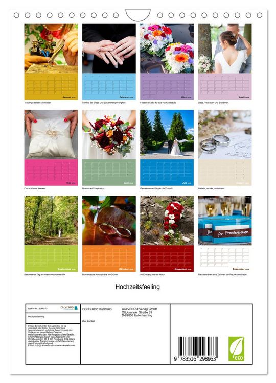 Produktbild: Hochzeitsfeeling (Wandkalender 2026 DIN A4 hoch), CALVENDO Monatskalender
