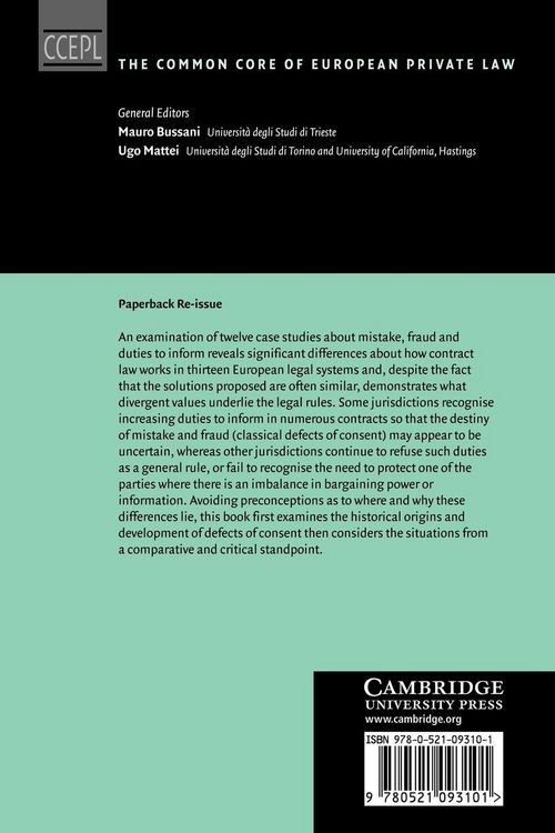 Produktbild: Mistake, Fraud and Duties to Inform in European Contract Law