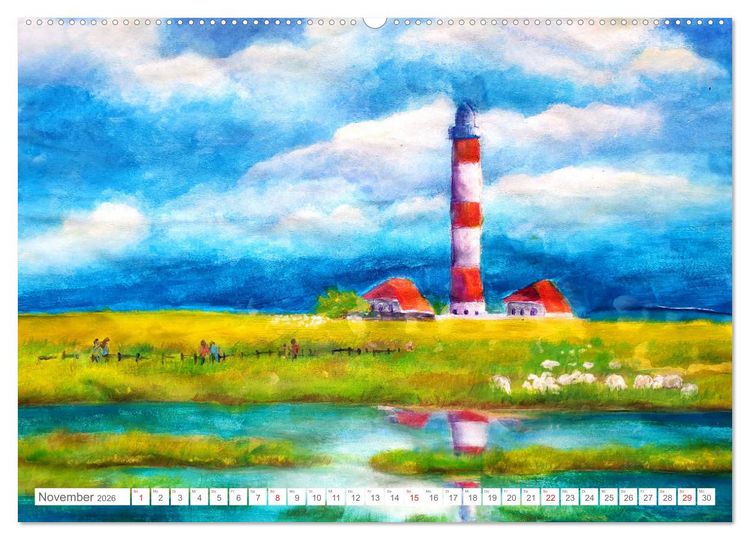 Produktbild: Gemalte Leuchtt&uuml;rme - Mit Pinsel und Farbe entlang der deutschen K&uuml;ste (Wandkalender 2026 DIN A2 quer), CALVENDO Monatskalender