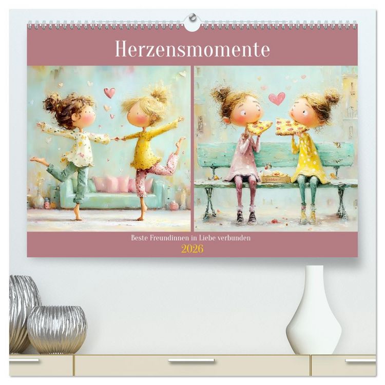 Produktbild: Herzensmomente. Beste Freundinnen in Liebe verbunden (hochwertiger Premium Wandkalender 2026 DIN A2 quer), Kunstdruck in Hochglanz